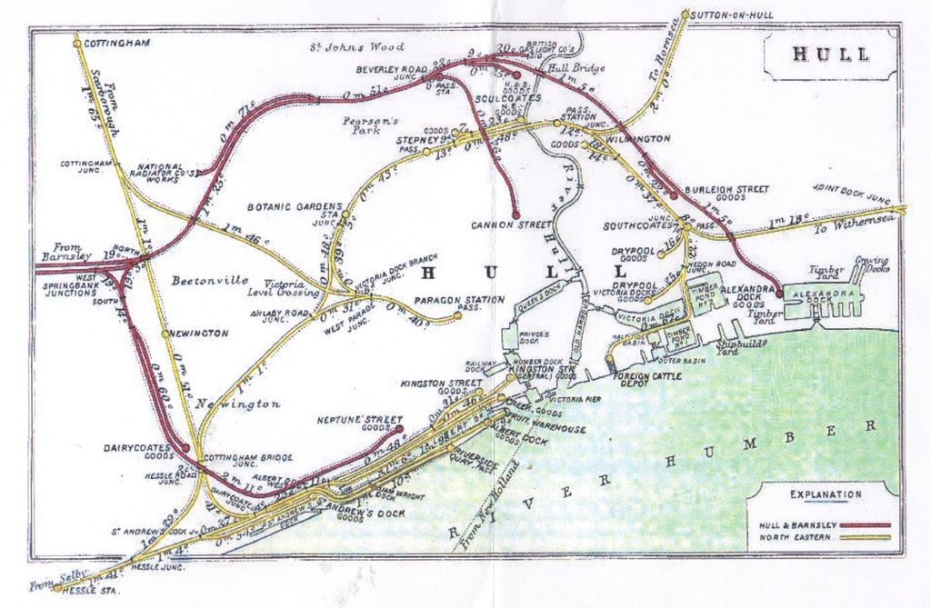 Historic map showing the Hull and Barnsley Railway